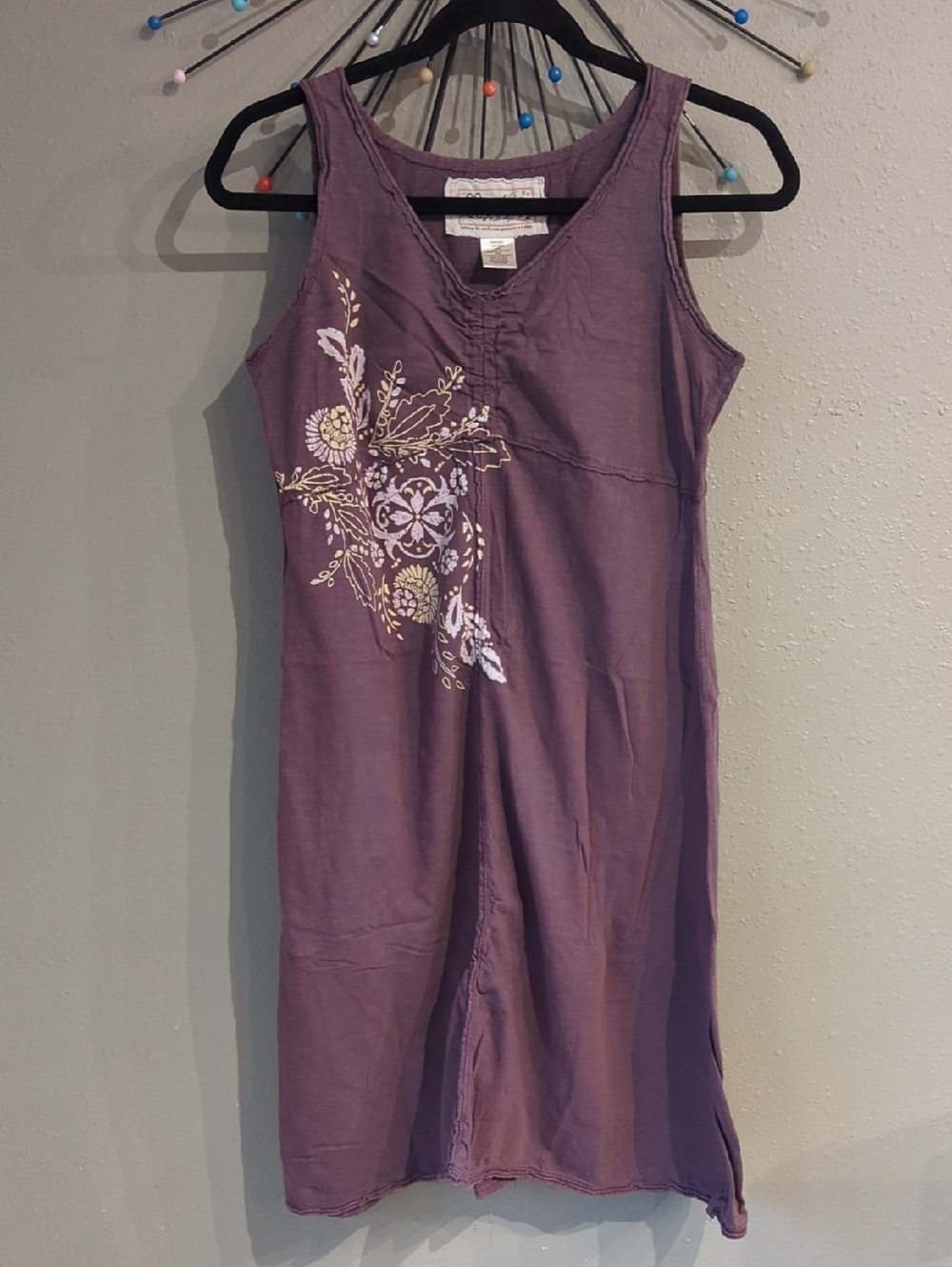Aventura Organic Cotton Women's Dress Medium Purple Floral Patch Print Sleeveles